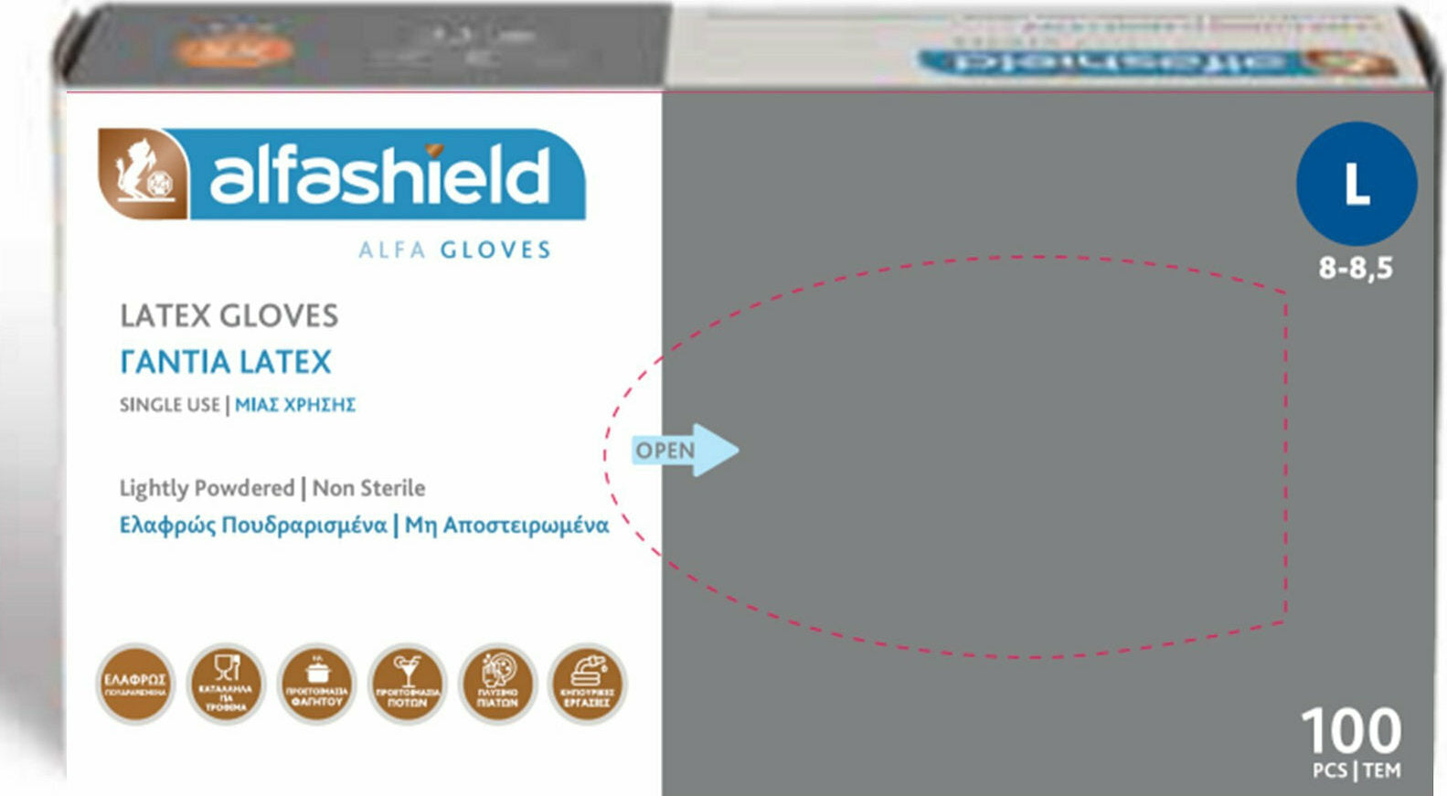Karabinis Medical Alfashield Alfa Gloves Γάντια Λάτεξ Με Πούδρα σε Λευκό Χρώμα 100τμχ