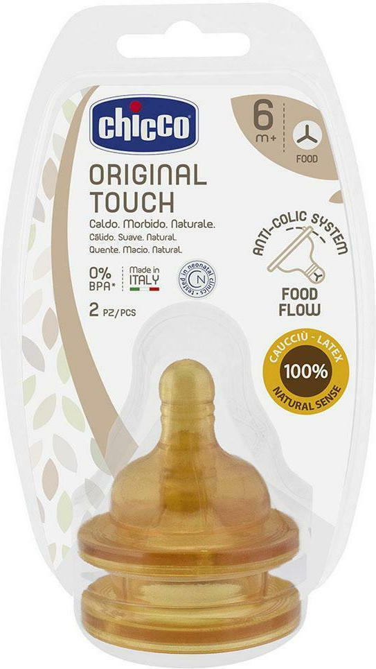Chicco Original Touch Θηλές Καουτσούκ Ροής Φαγητού 6+ Μηνών 2 Τεμάχια