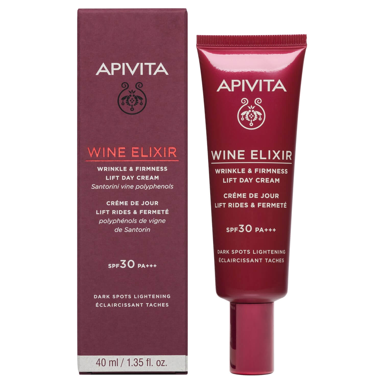 Apivita Wine Elixir Wrinkle & Firmness Lift Day Cream SPF30 PA+++ 40ml - Συσκευασία και σωληνάριο