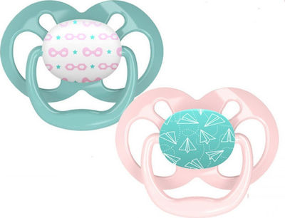 Dr Brown's Πιπίλες Σιλικόνης για 6-18 μηνών με Θήκη Ροζ-Σιέλ 2τμχ